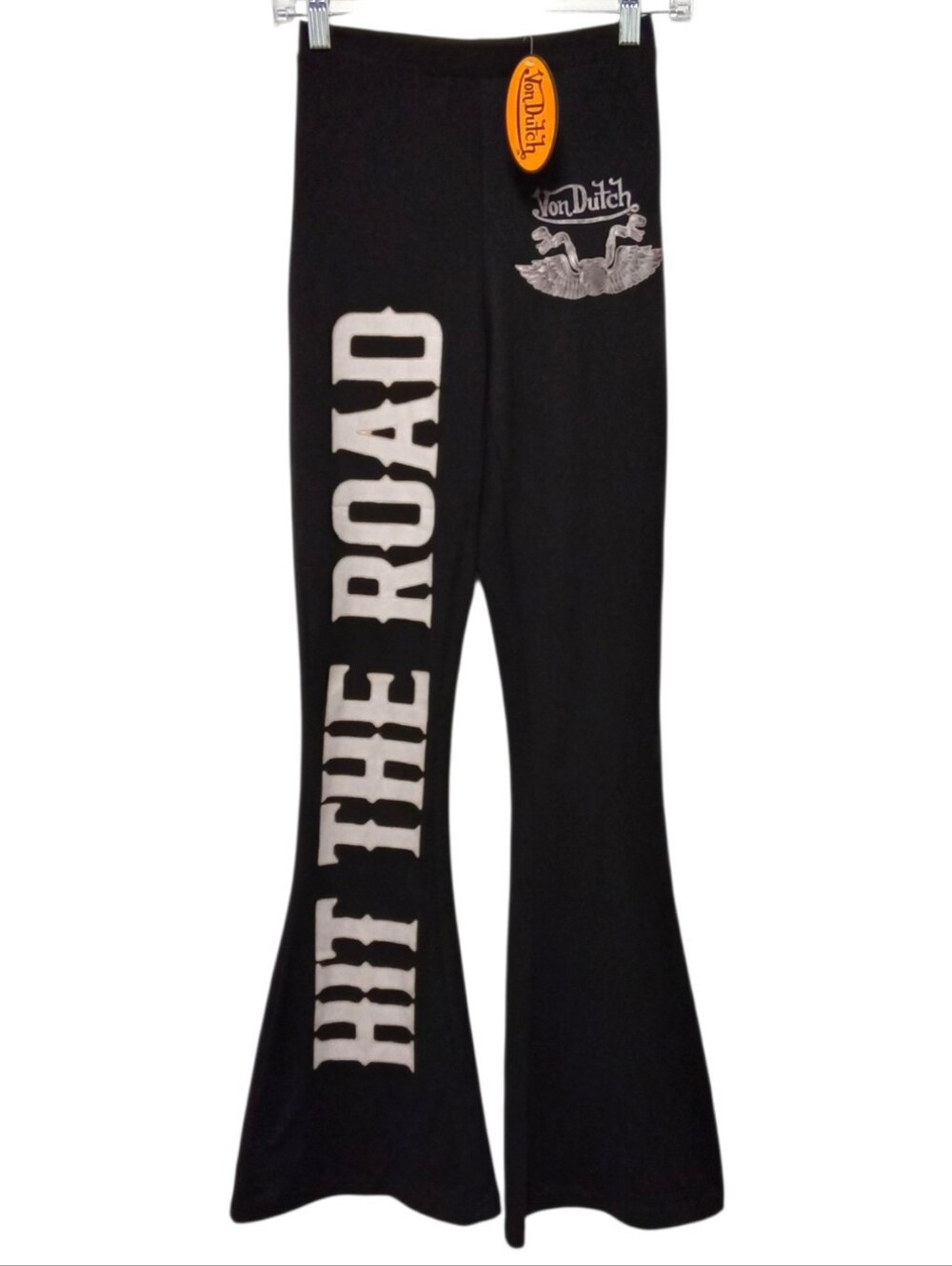 Von Dutch Hit The Road Flare Pants Womens S Black Graphic Y2K NWT